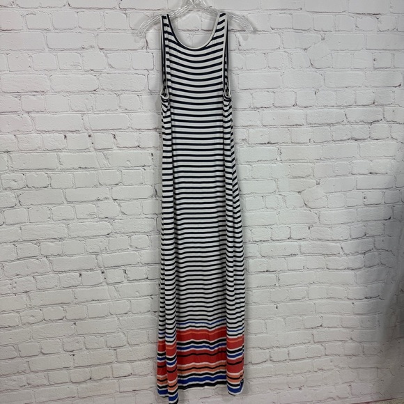 Old Navy Black White Sleeveless Sheath Maxi Dress stretchy size large tropical - Picture 8 of 9